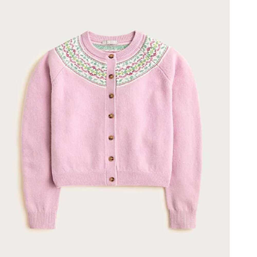 J. Crew Pink Fair Isle Yoke Cardigan - Picture 8 of 11
